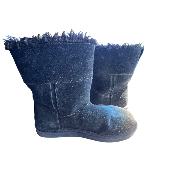 Koolaburra by UGG Size 5 Black Suede Leather Faux Fur Trimmed Winter Ankle Boots - Picture 11 of 11